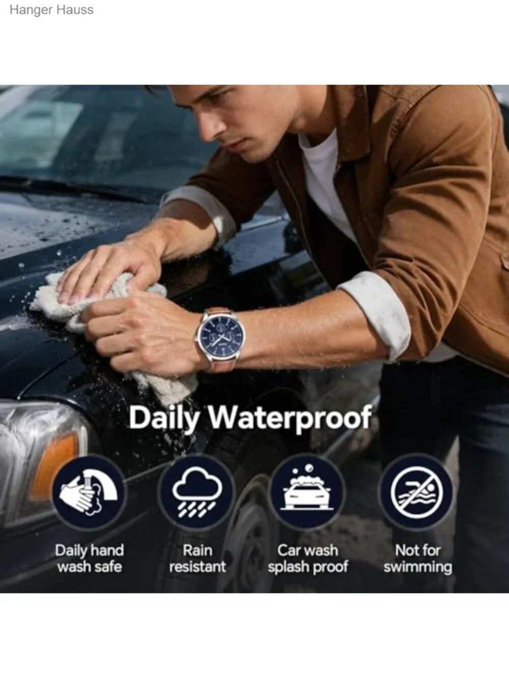 Men's 45mm Analog Quartz Leather Strap Dress Watch
